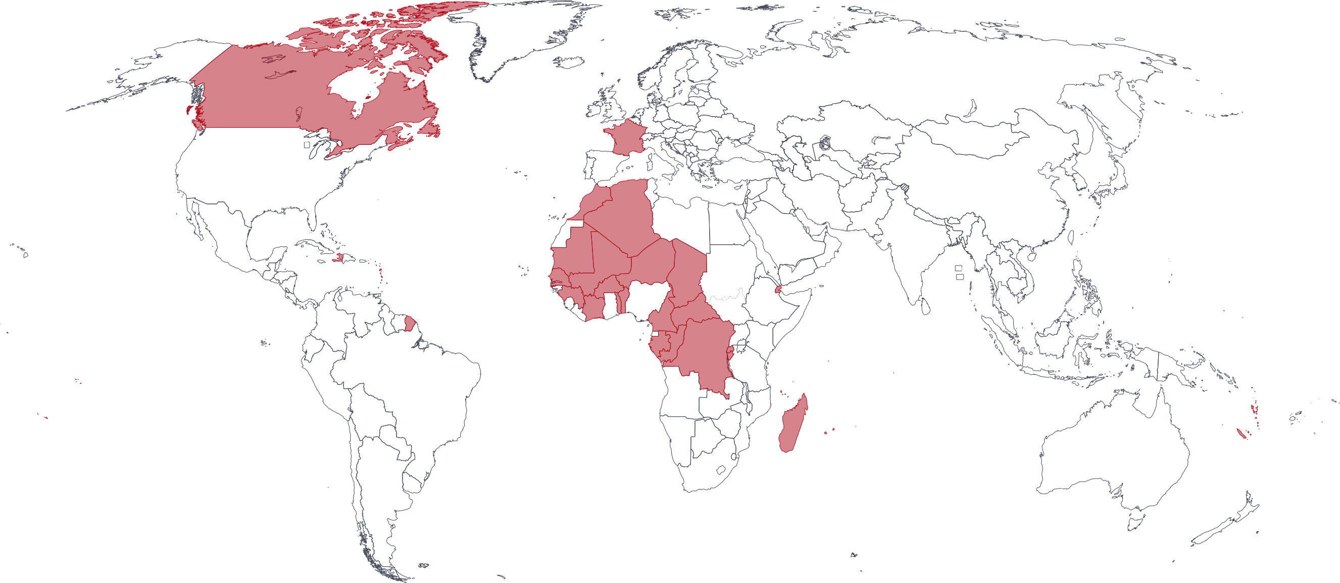 Mapa de mercados francófonos en el mundo